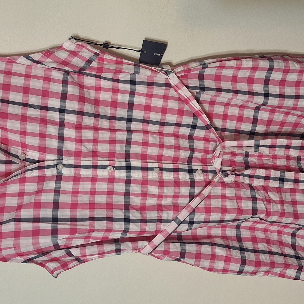 Tommy Hilfiger Pink and White Plaid Dress With Pockets